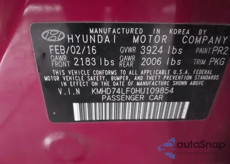 2017 Hyundai Elantra Se from USA, damaged, VIN KMHD74LF0HU109854